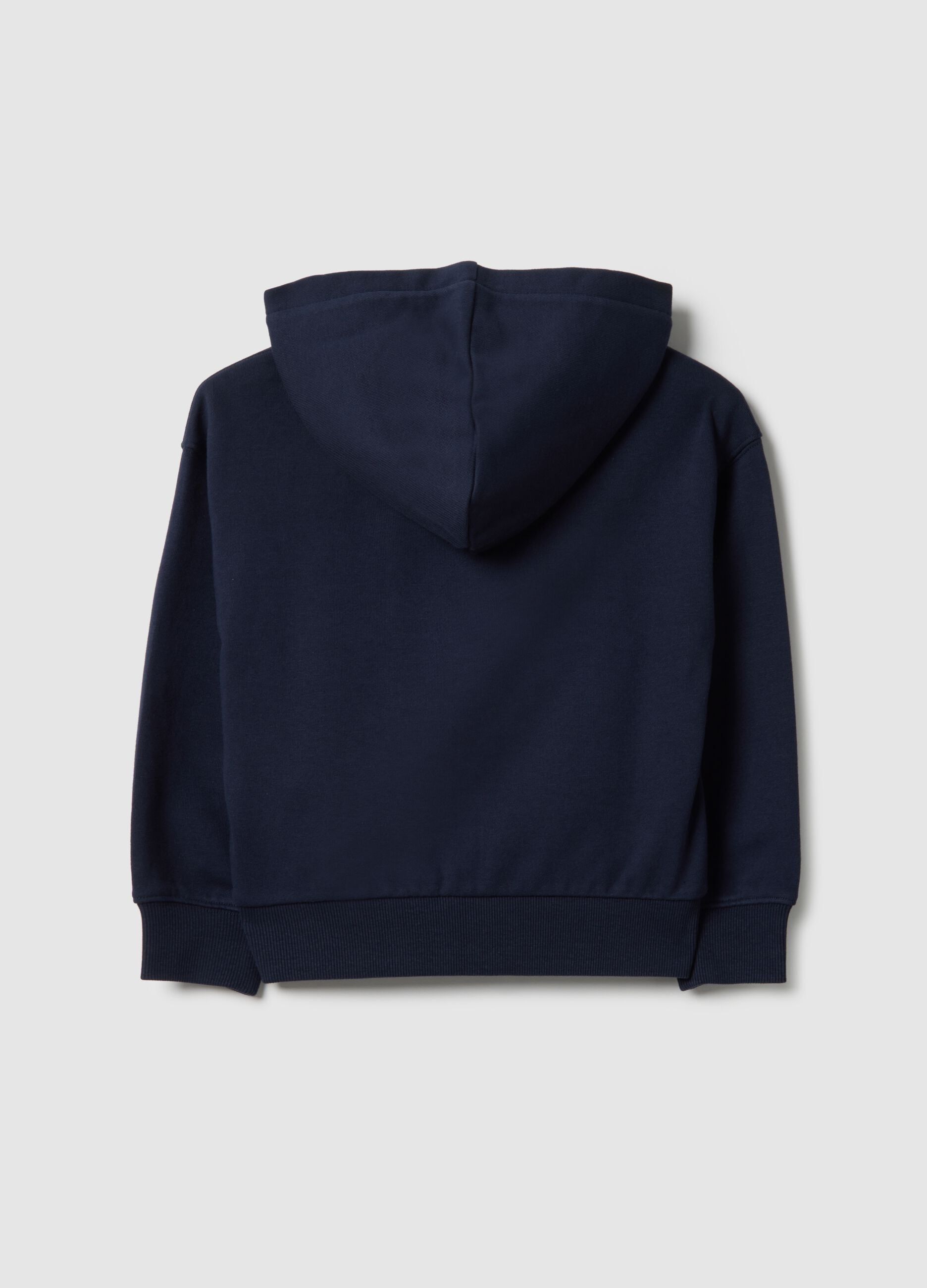 Girls' blue hooded zip sweatshirt in pure cotton regular fit