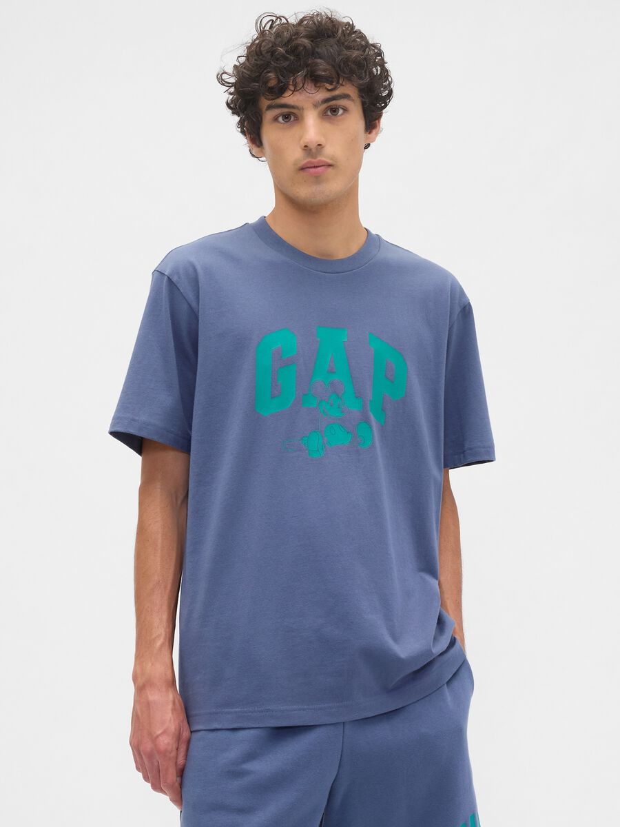 Short-sleeve blue cotton blend t-shirt_0
