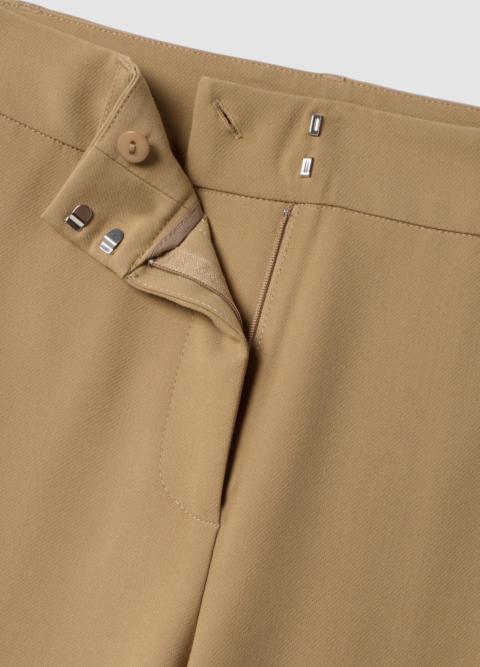 Beige straight-leg stretch viscose trousers