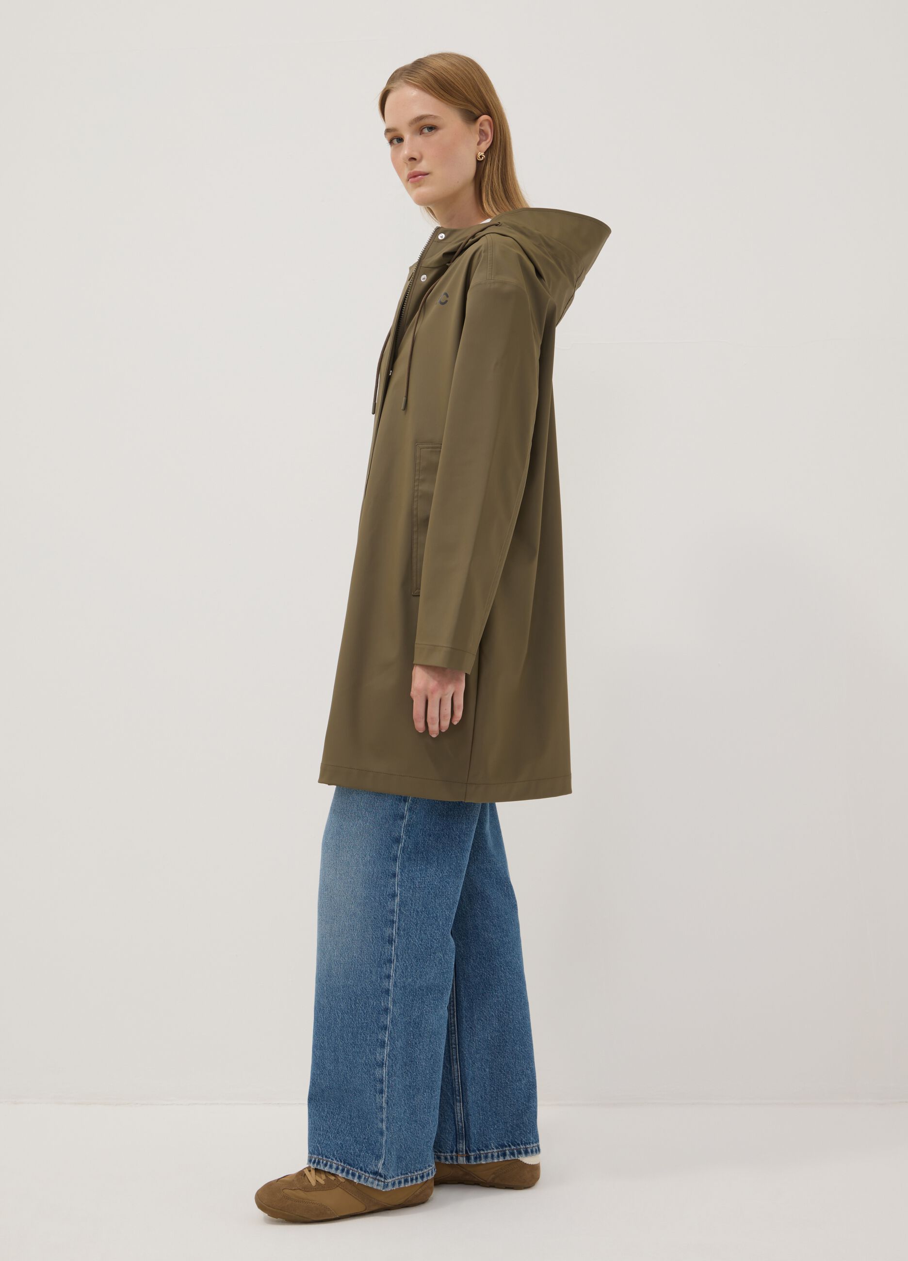 Long Green Hooded Zip Jacket