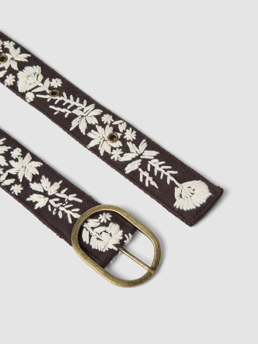 Cintura marrone in puro cotone con ricamo floreale_1