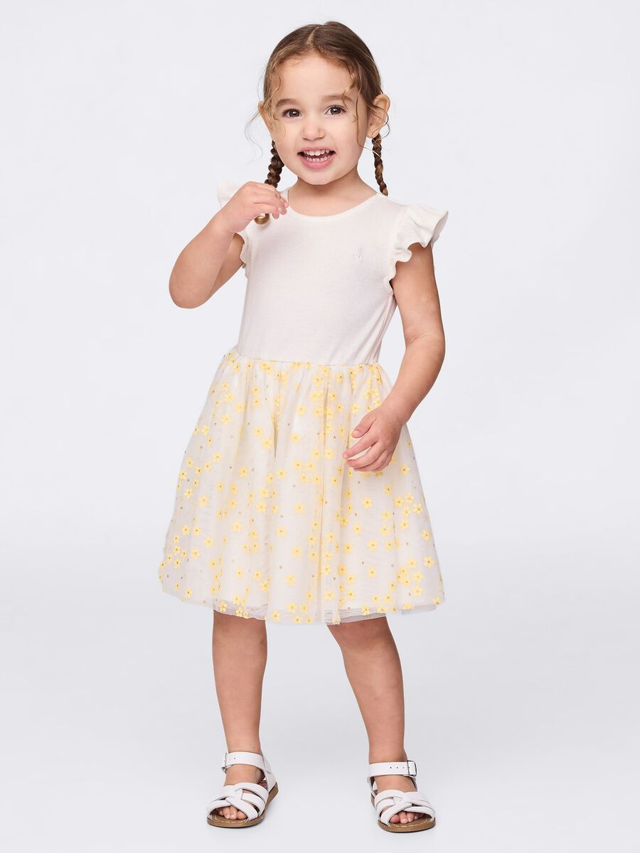 White dress with floral tulle skirt_0