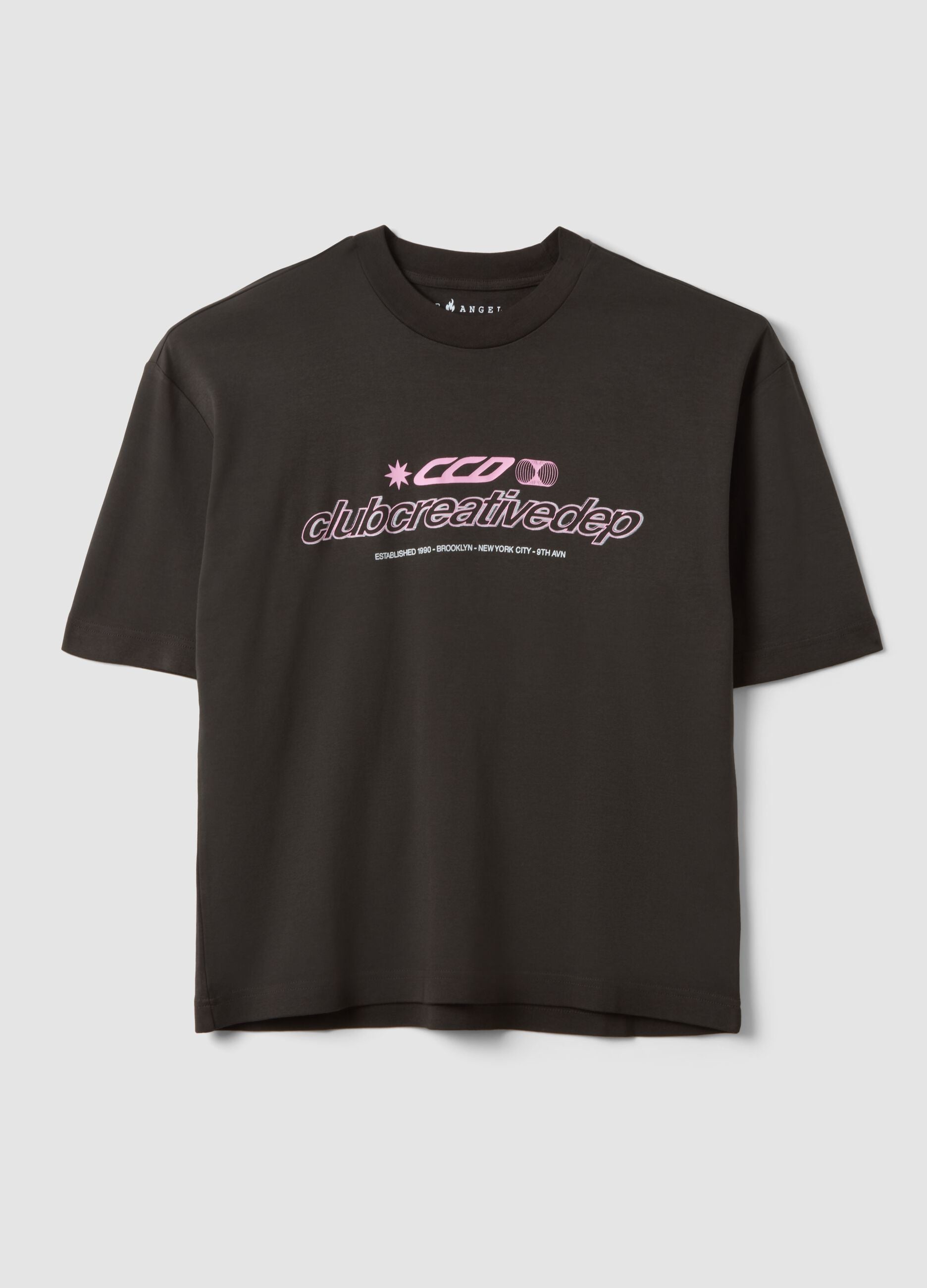 Brown cropped pure cotton T-shirt with front print, boxy fit