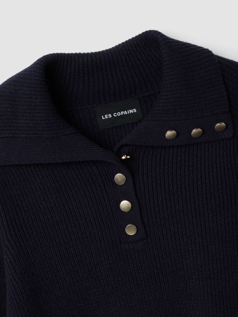 Blue ribbed viscose-blend top with collar_1