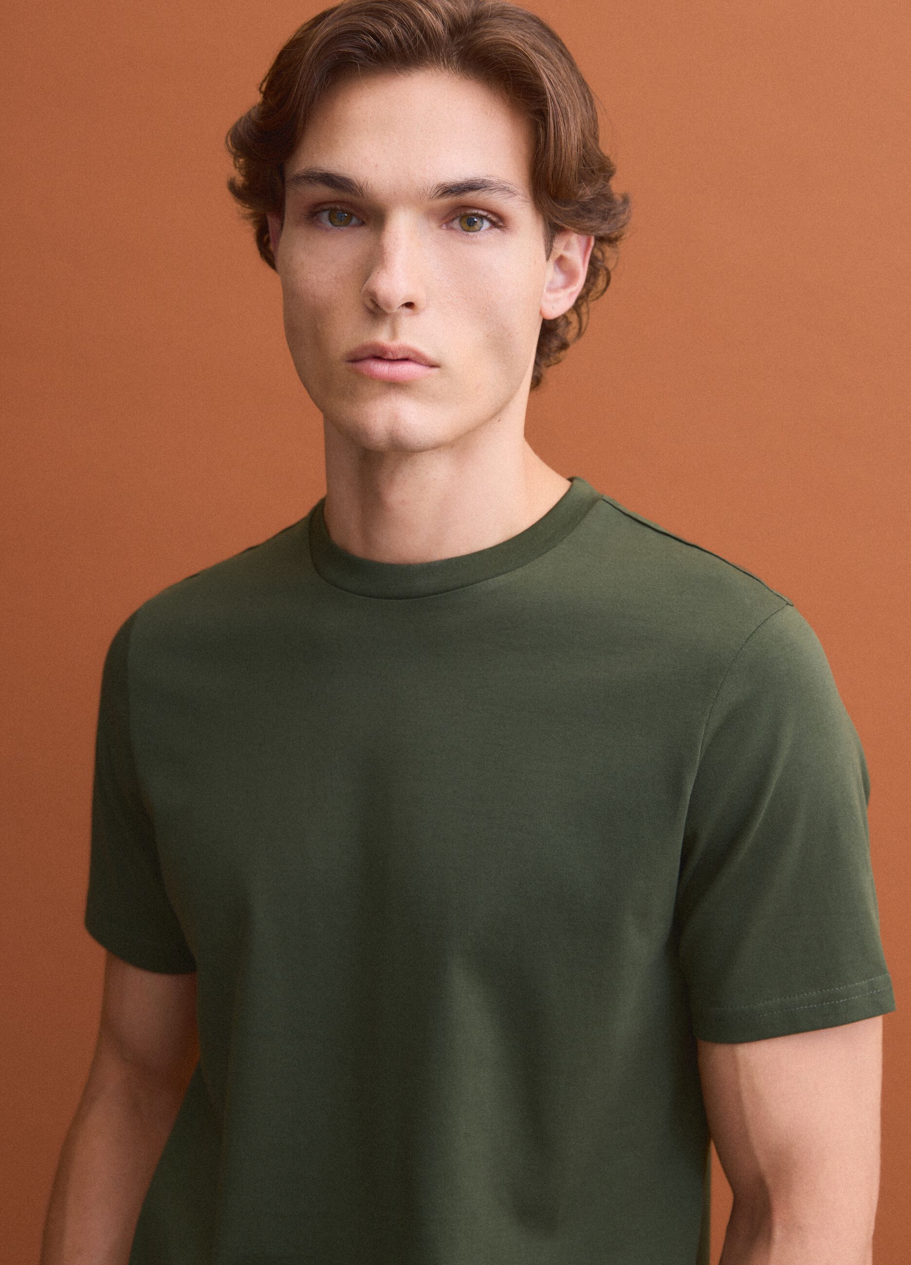 Green Supima Cotton Crew-Neck T-Shirt, Regular Fit