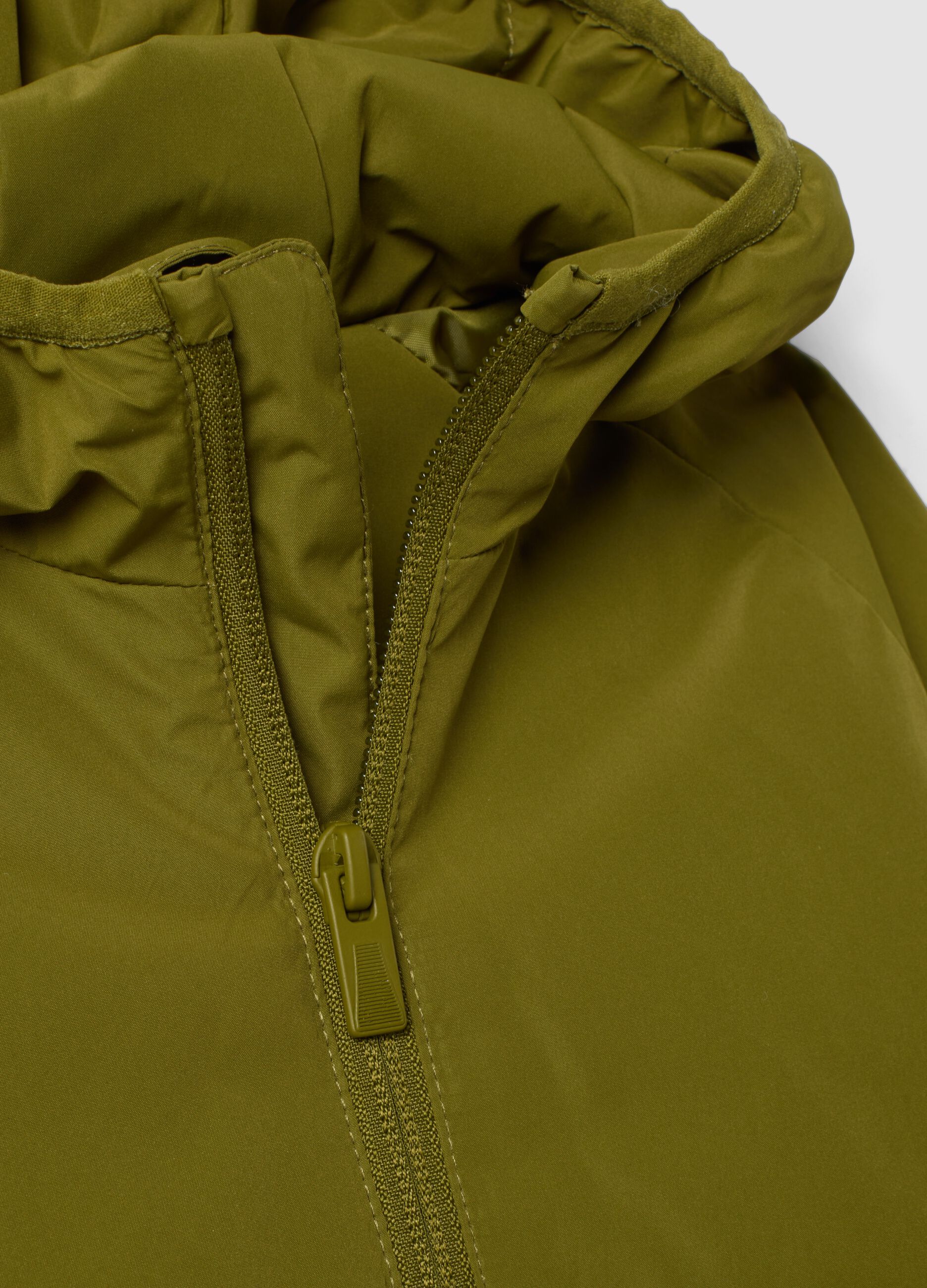 Green water-repellent hooded jacket with zip, regular fit for boys