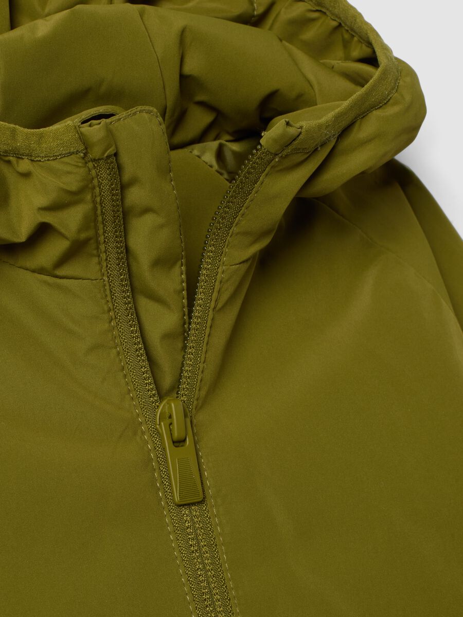 Giacca idrorepellente verde con cappuccio e zip regular fit per bimbo_3