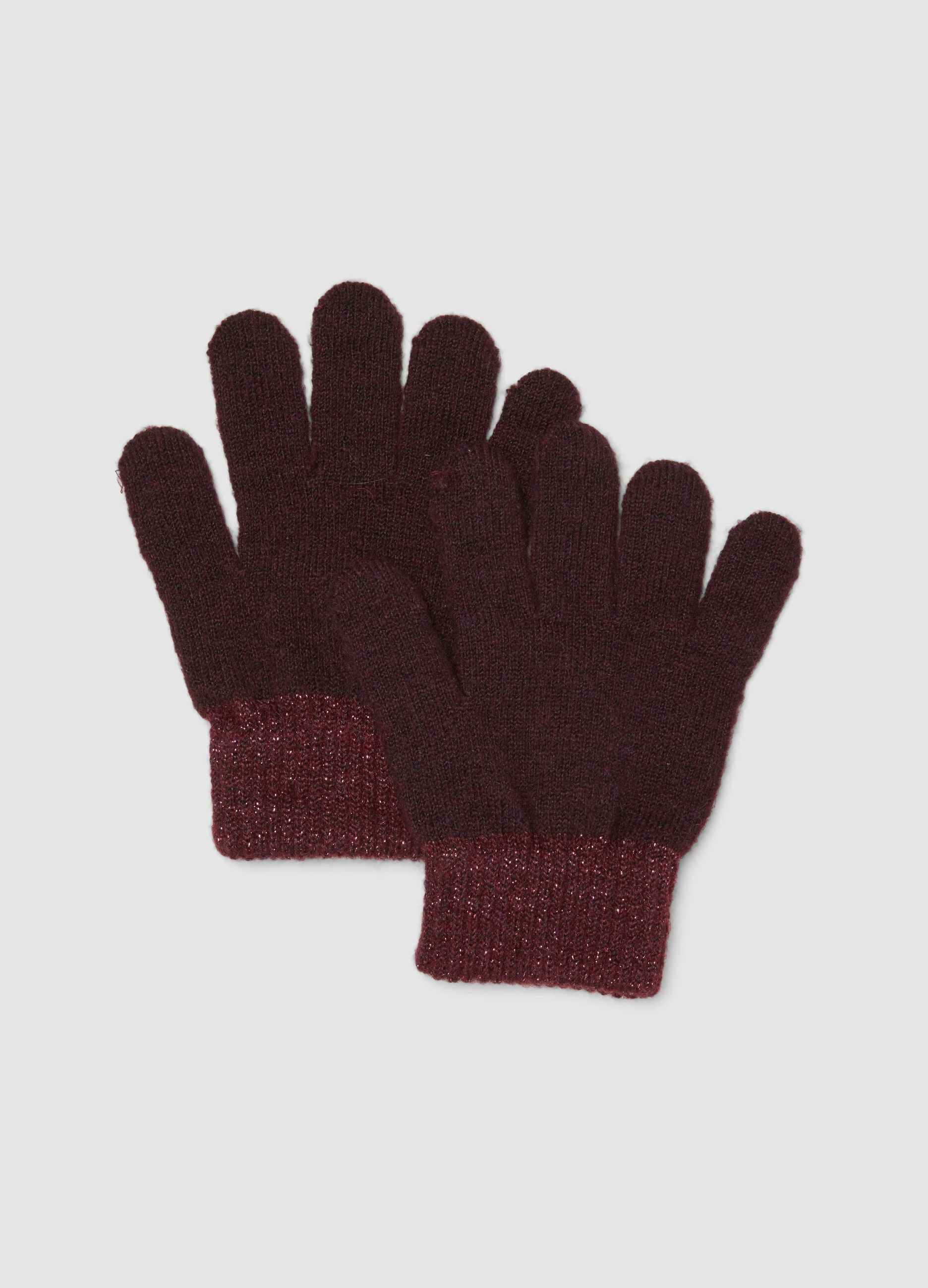 Red stretch wool gloves with lurex cuffs