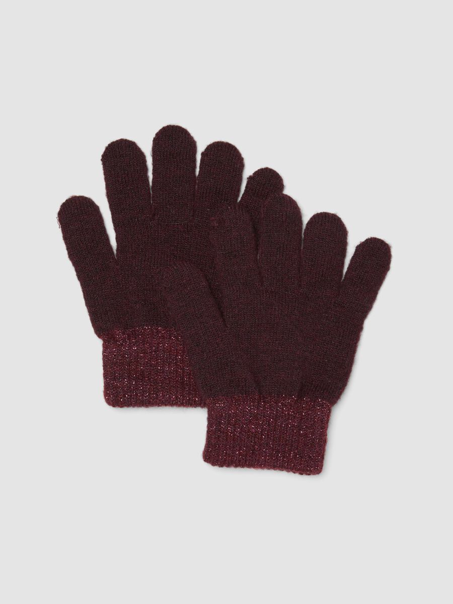 Red stretch wool gloves with lurex cuffs_0