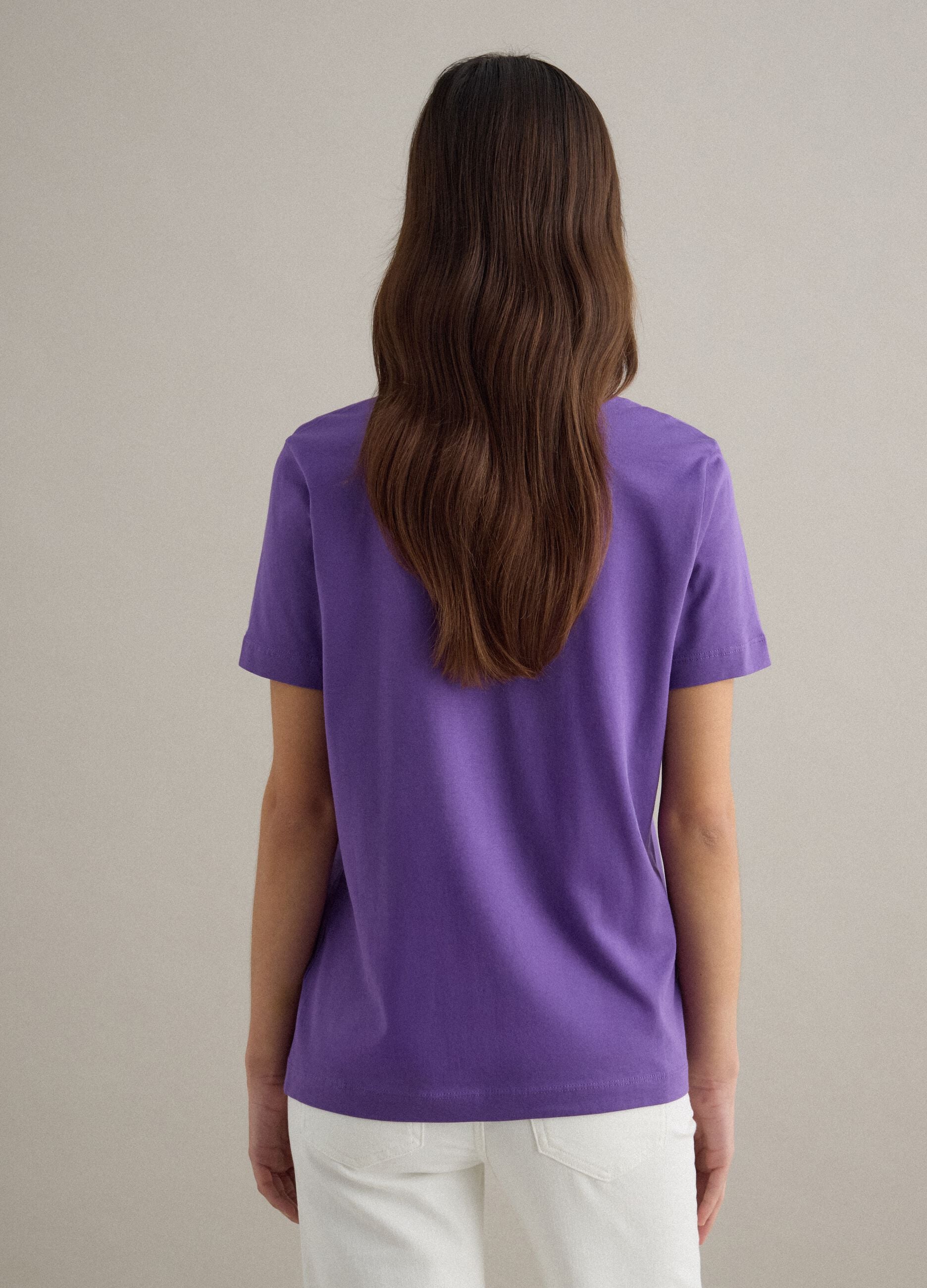 Short sleeve purple pure cotton T-shirt regular fit