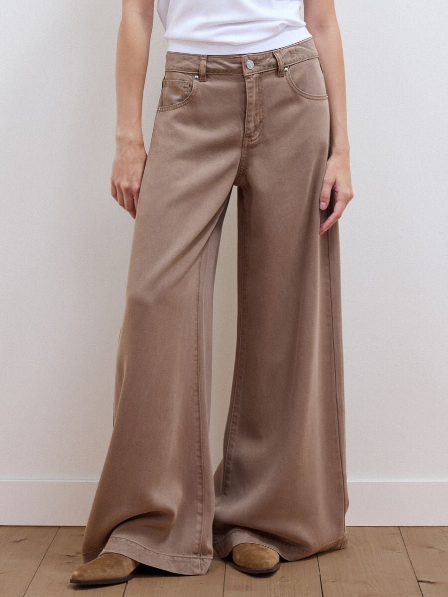 Jeans marroni wide leg in puro lyocell_1