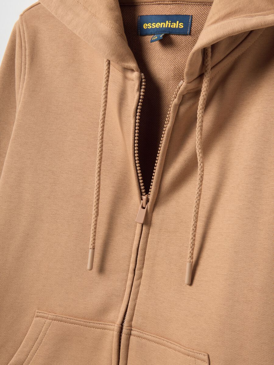 Felpa in misto cotone marrone regular fit con cappuccio e zip_5