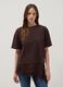 Brown pure cotton T-shirt with lace insert, relaxed fit_2