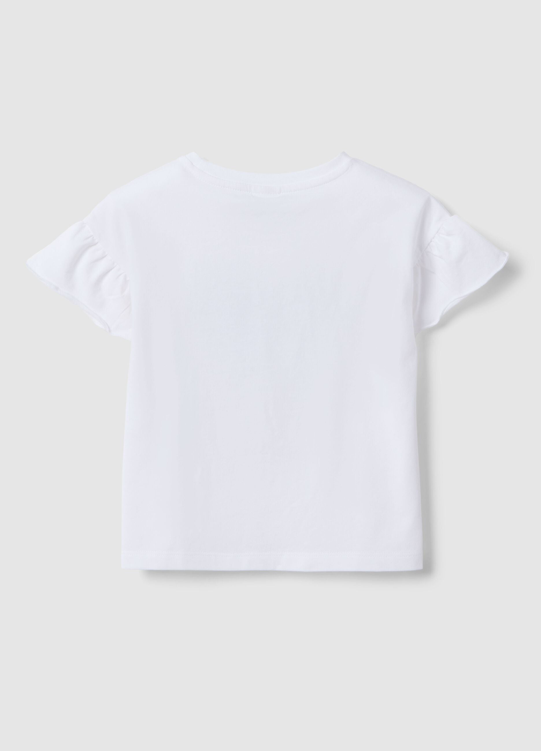 White stretch cotton T-shirt with Minnie print for girls