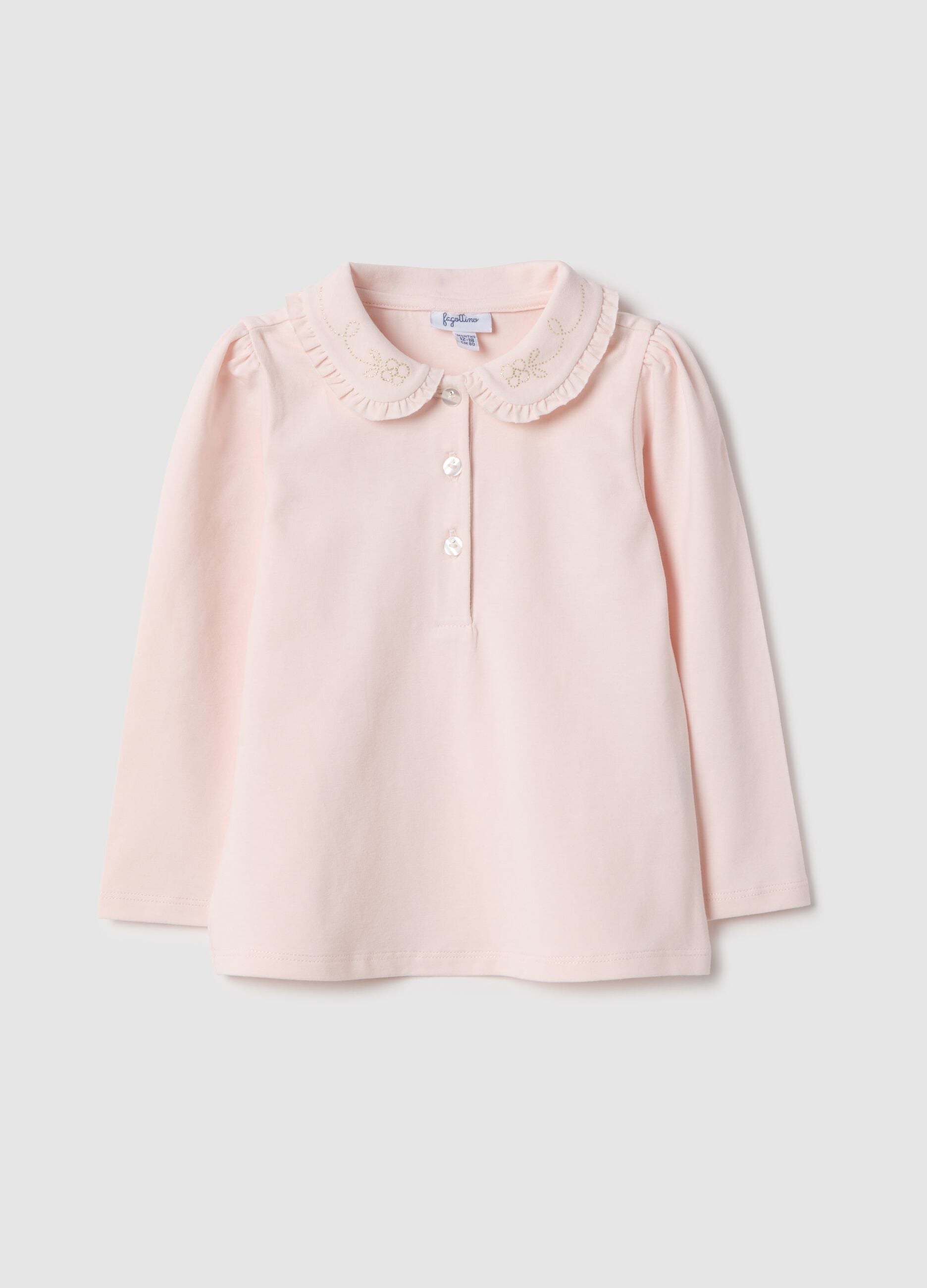 Pink stretch cotton girl&rsquo;s polo shirt regular fit with gathered collar