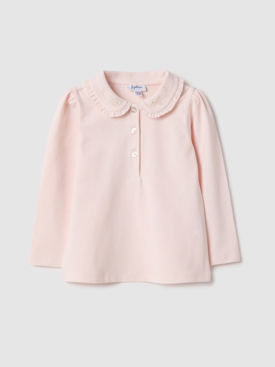 Pink stretch cotton girl&rsquo;s polo shirt regular fit with gathered collar_0