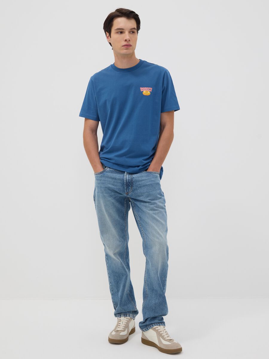 Blue pure cotton jersey T-shirt with print, regular fit_2