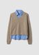 Beige V-neck viscose-blend jumper_0