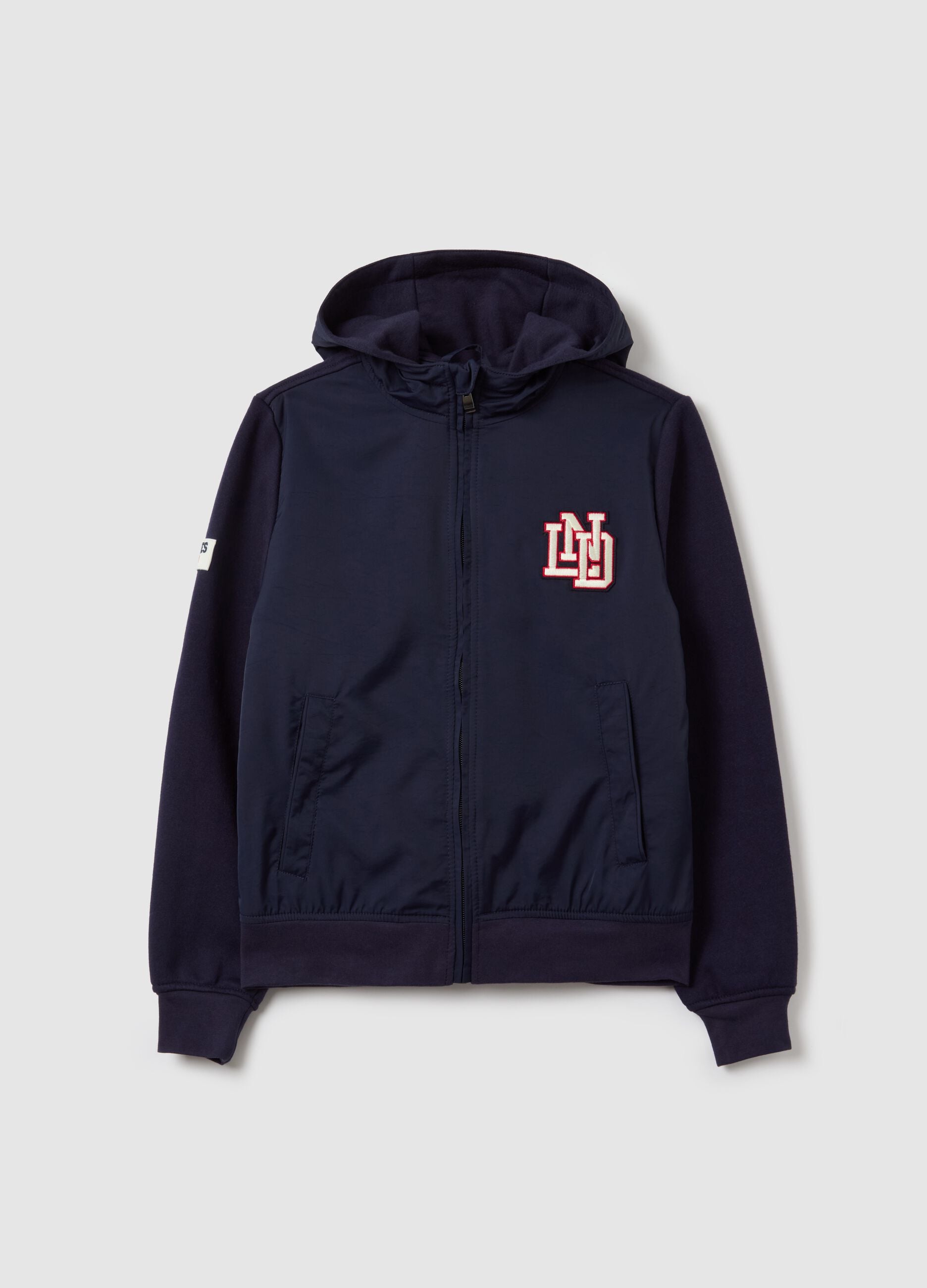 Full-zip quilted jacket with "LND" embroidery