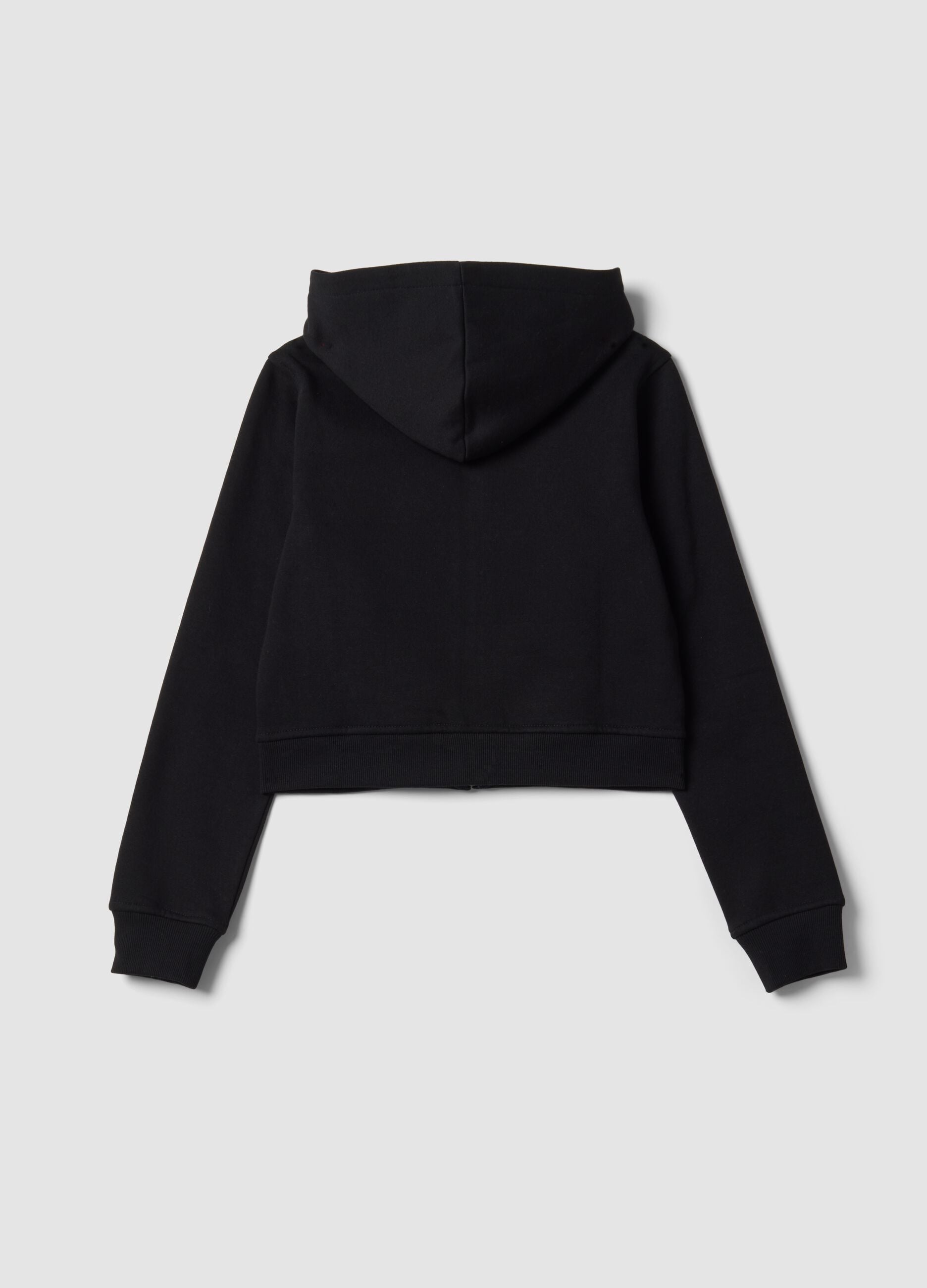 Black cotton-blend hooded zip hoodie for girls, regular fit