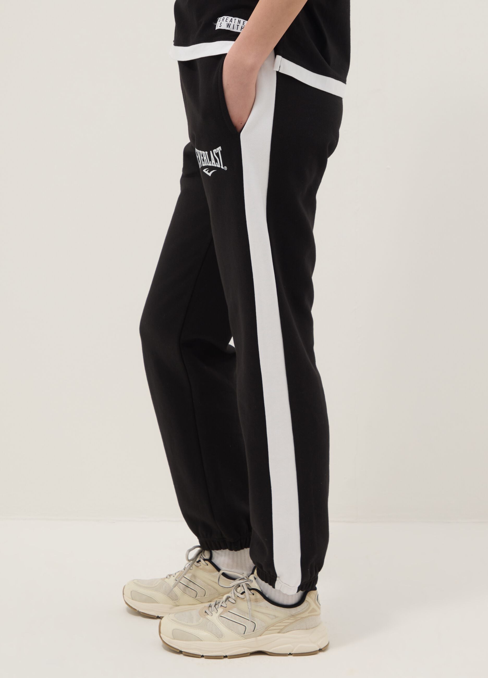 Multicolour striped cotton blend jogger trousers, regular fit with logo