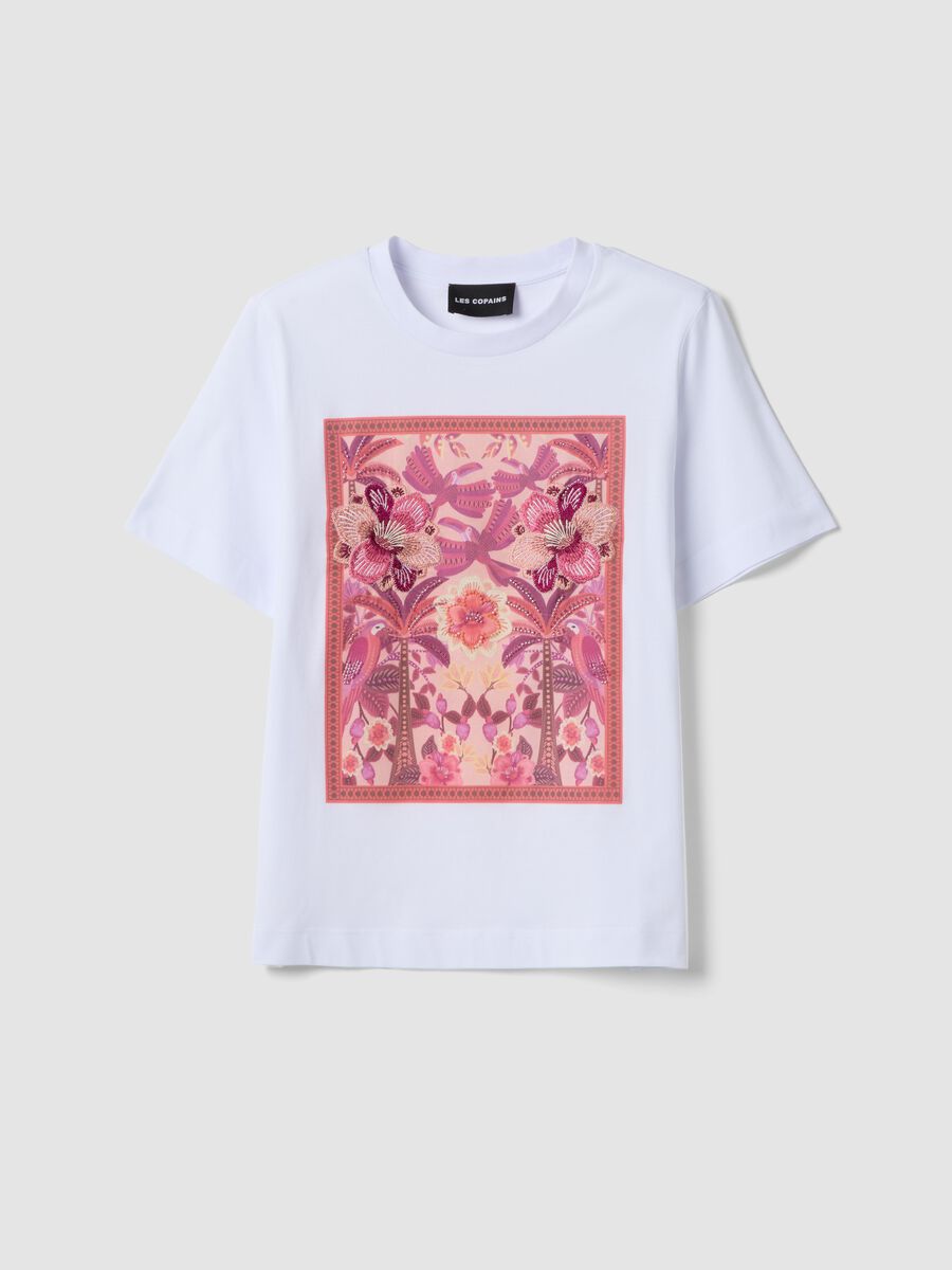 White pure cotton T-shirt with floral print_4