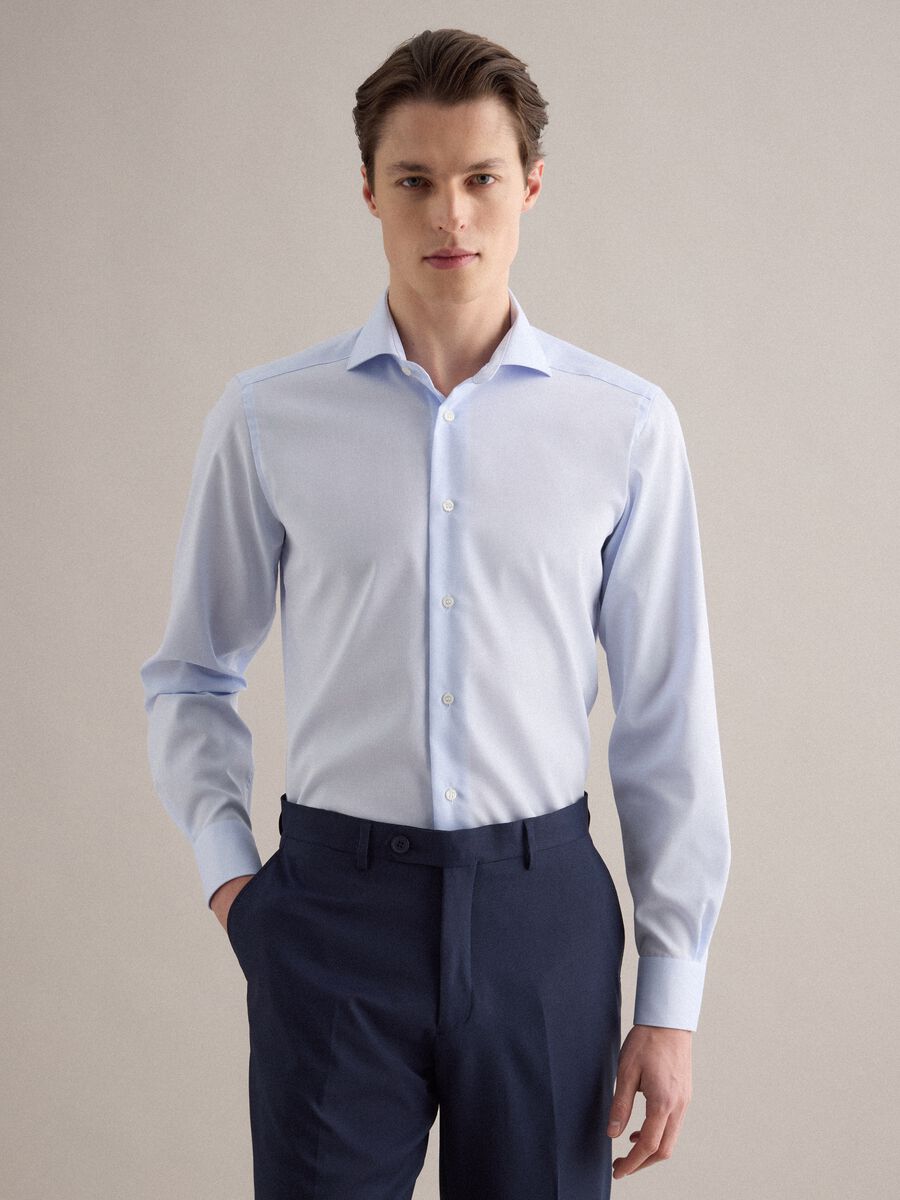 Camicia in puro cotone azzurra slim fit no iron_0