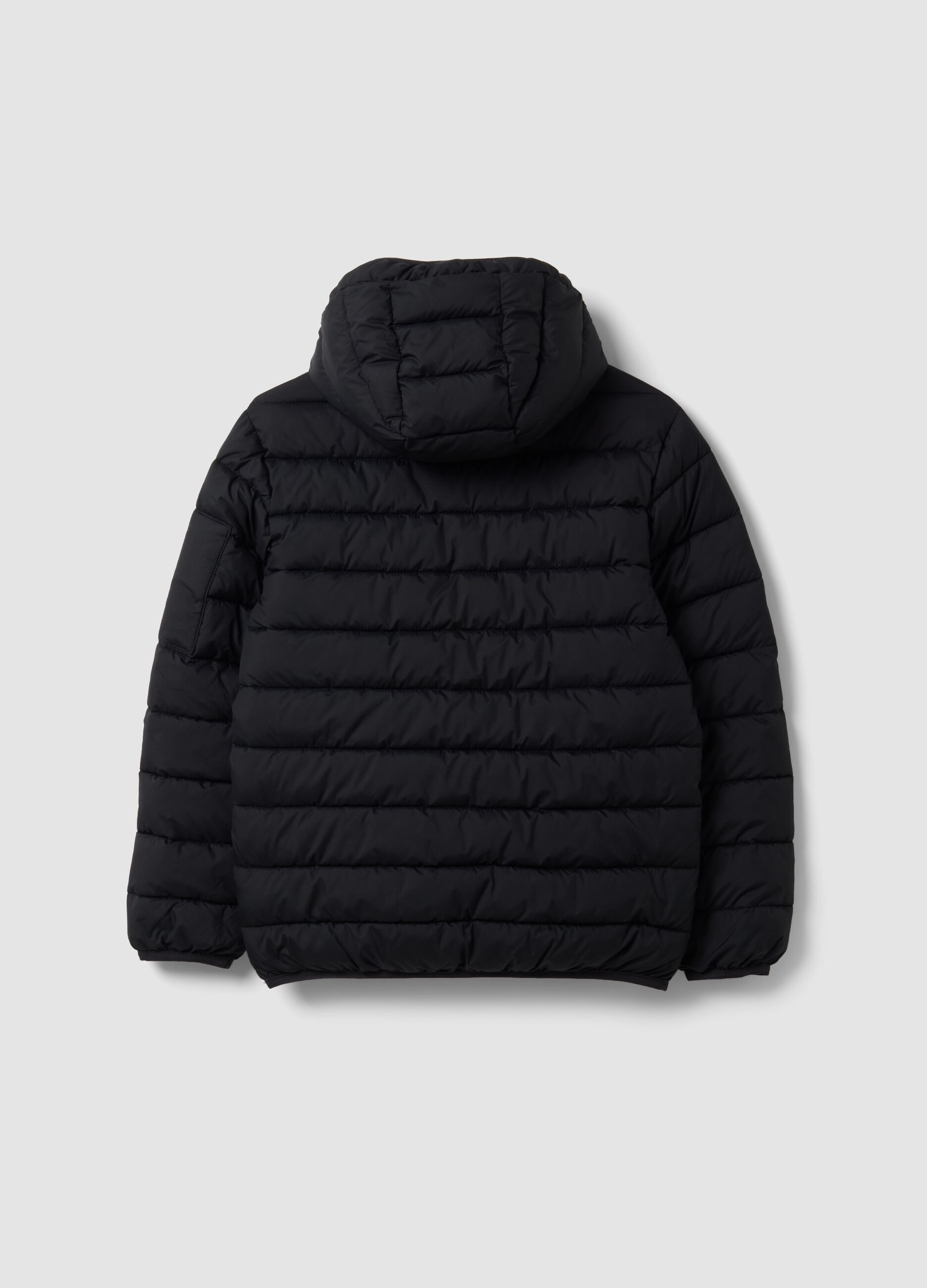 Black Ultralight padded hooded jacket with zip for boys