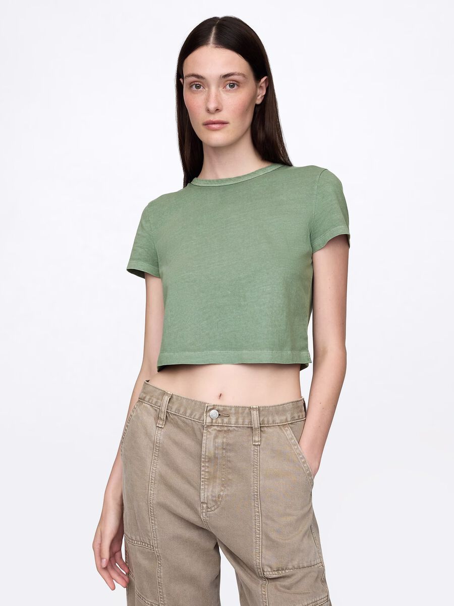 T-shirt cropped in puro cotone_0