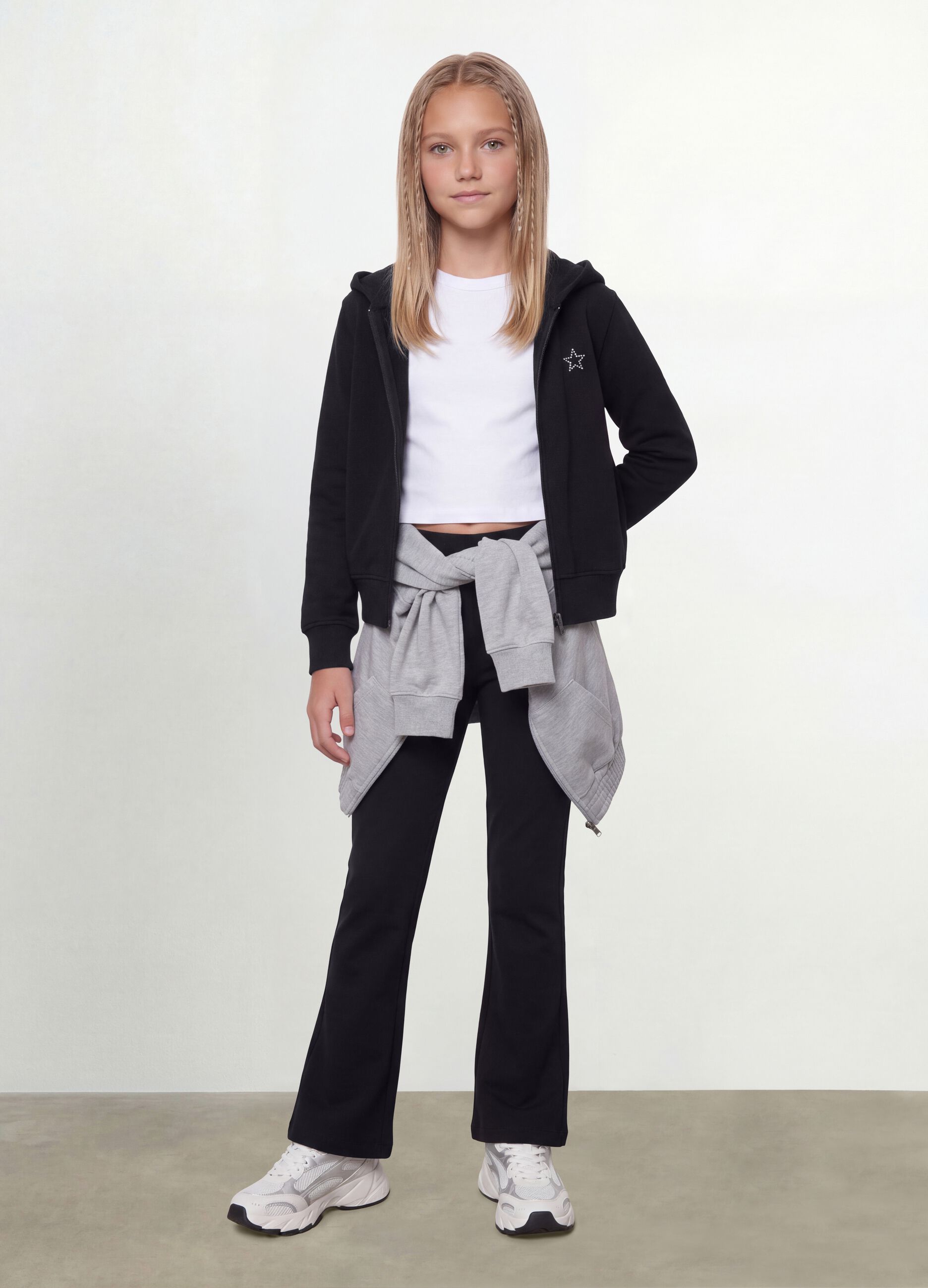 Girls' black slim-fit stretch organic cotton trousers