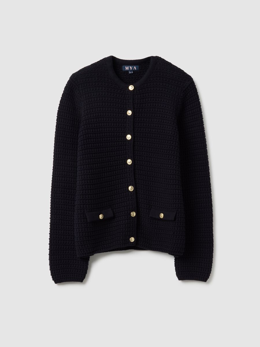 Black pure cotton regular fit cardigan with gold buttons_4