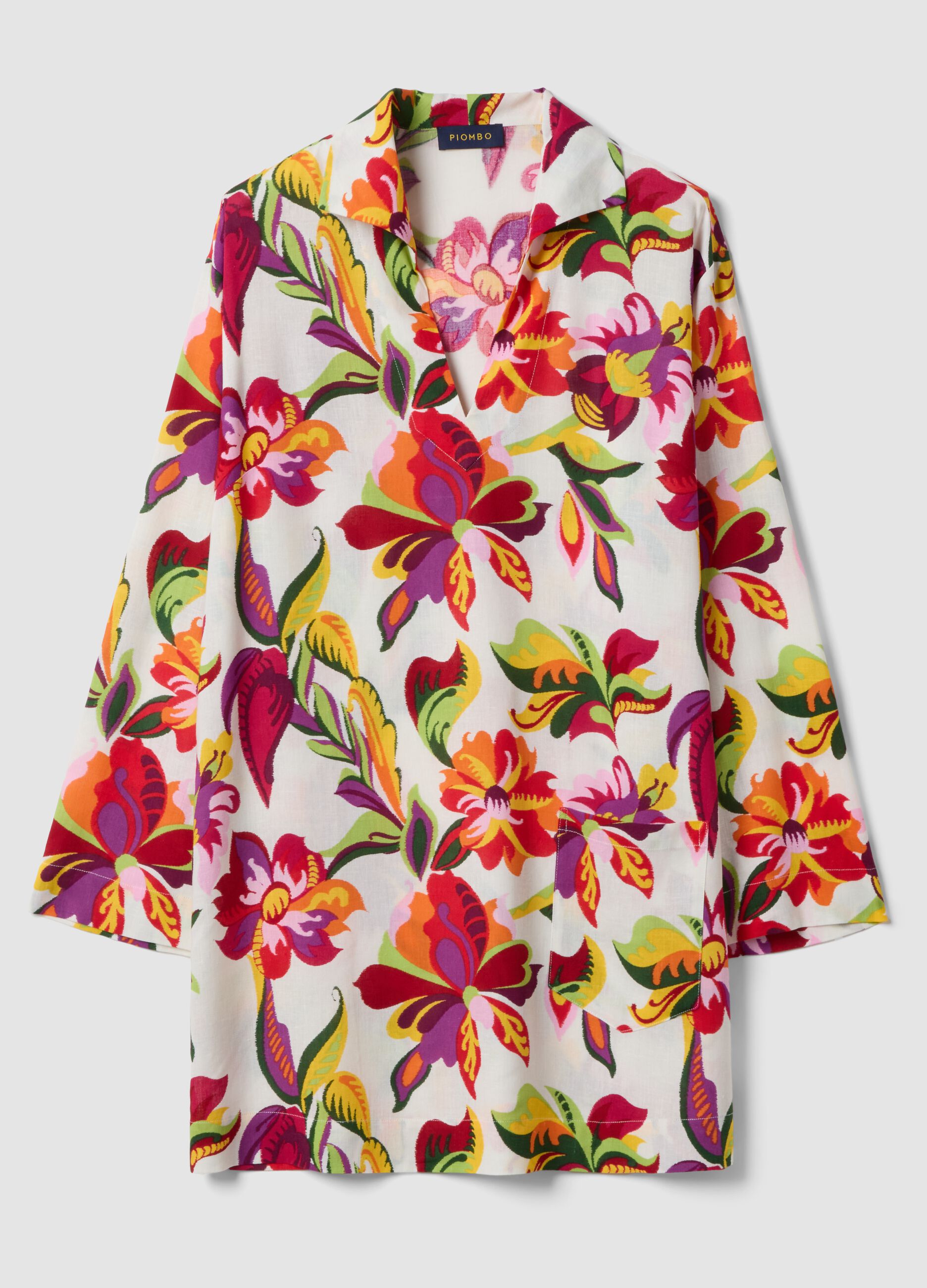 Multicolour viscose-linen blend shirt dress, regular fit