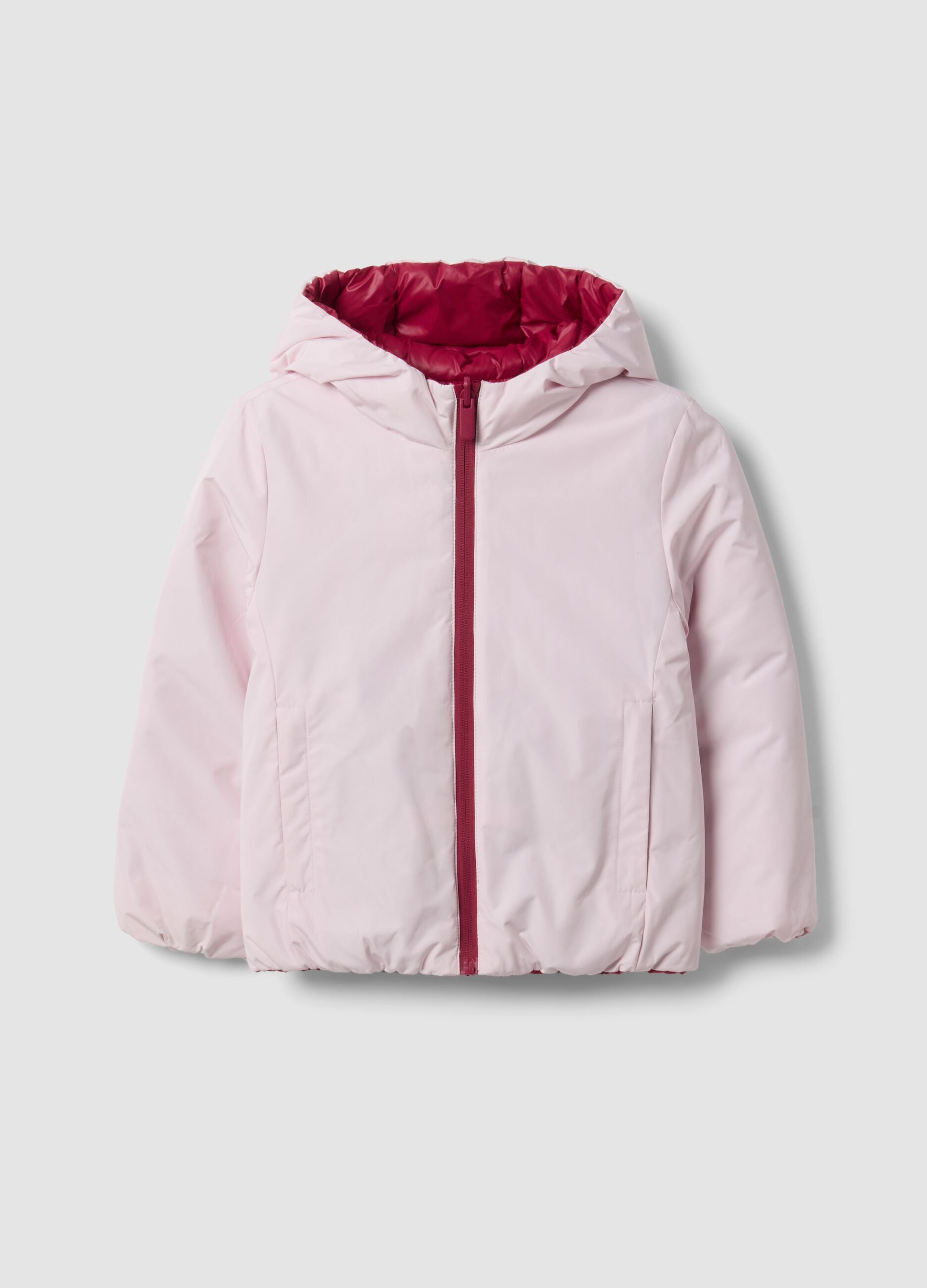 Ultralight reversible padded pink hooded jacket for girls