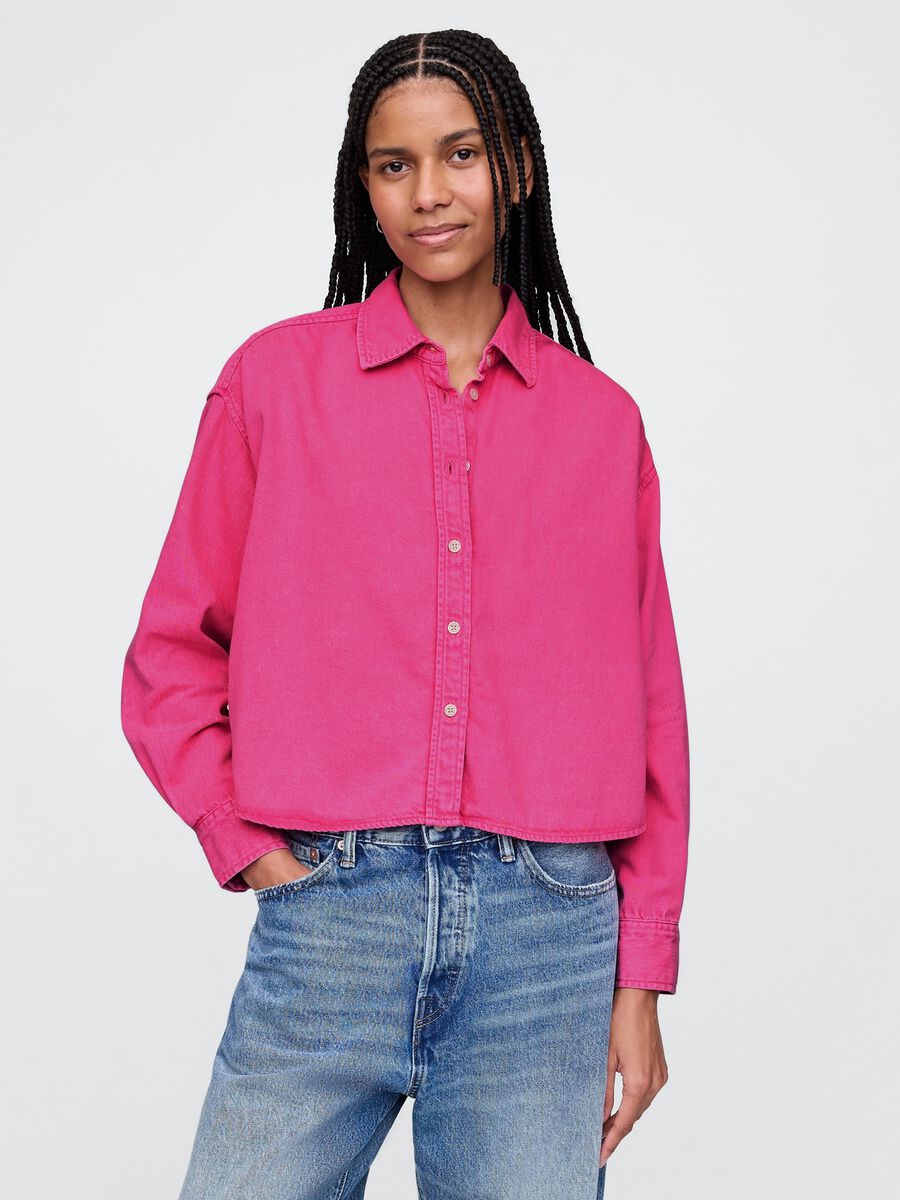 Camicia cropped in cotone_0
