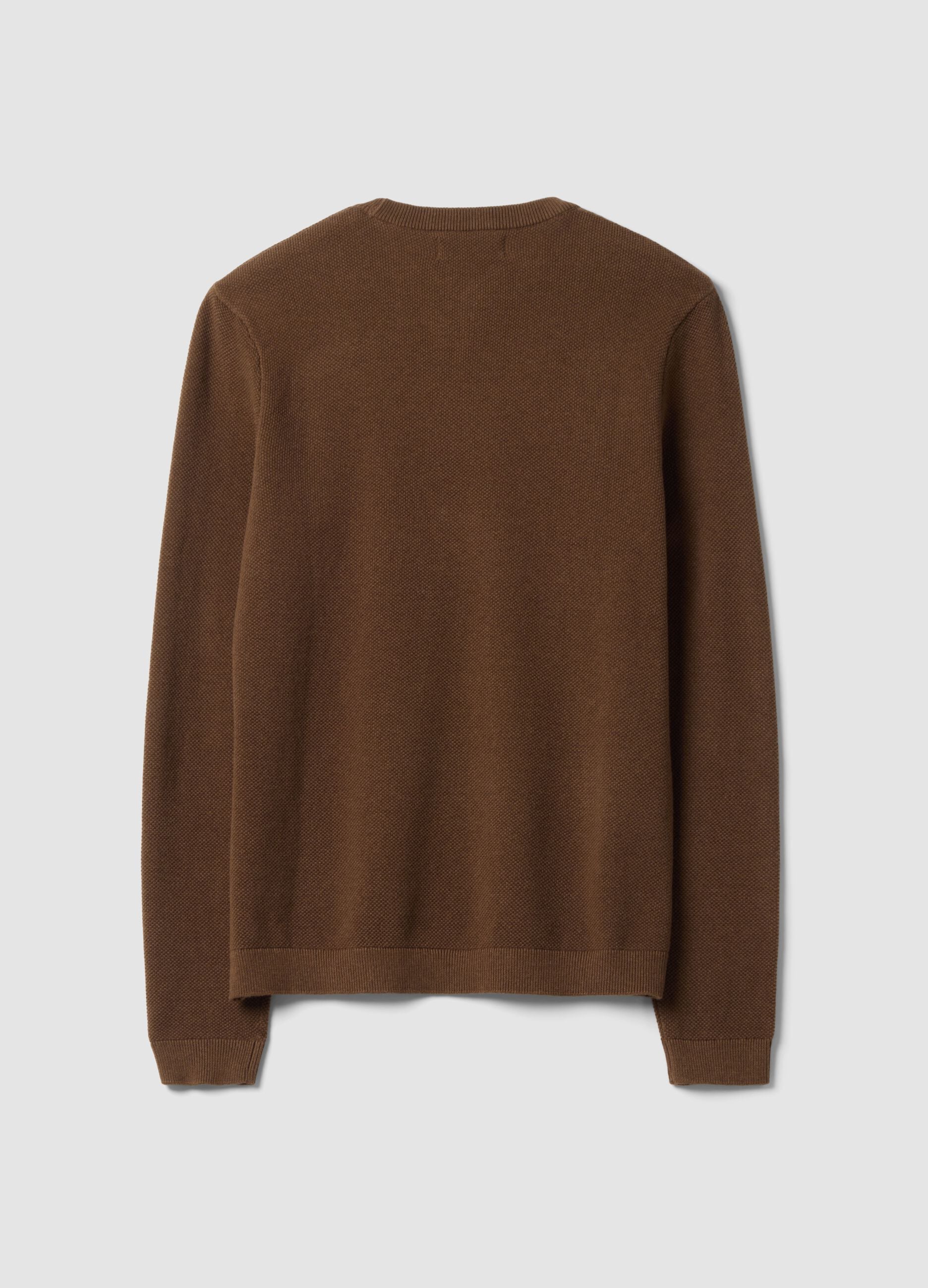 Brown pure cotton crew-neck jumper, regular fit