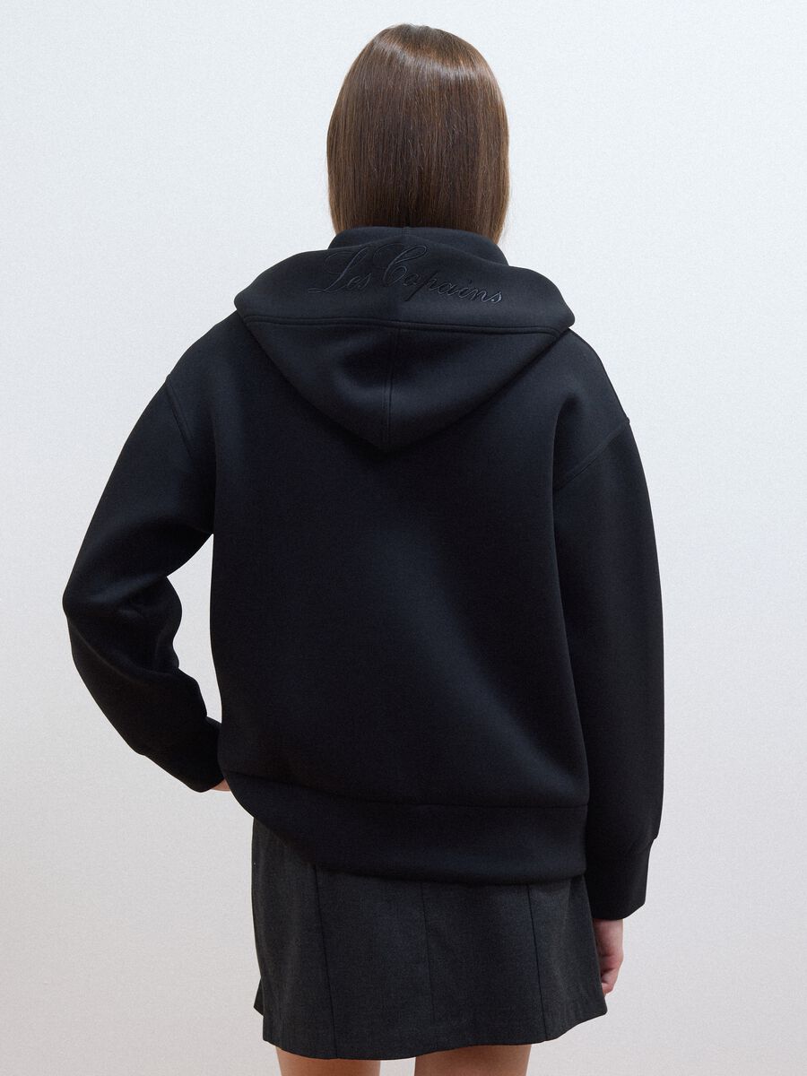 Felpa full zip nera in viscosa elasticizzata over fit_3