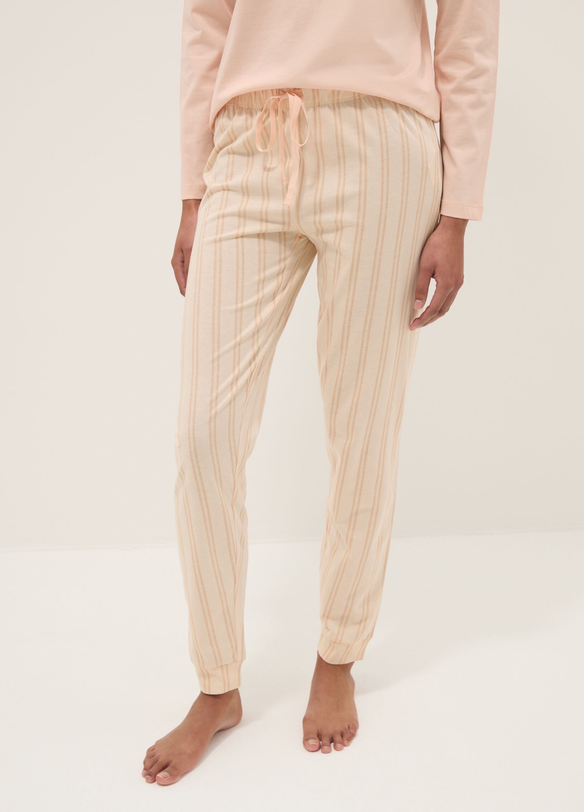 Pink pure cotton pyjamas with regular fit and Henley neckline
