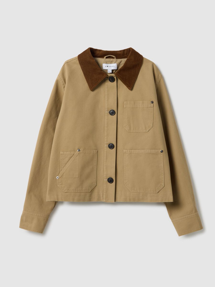 Regular fit beige pure cotton jacket with contrast collar_4