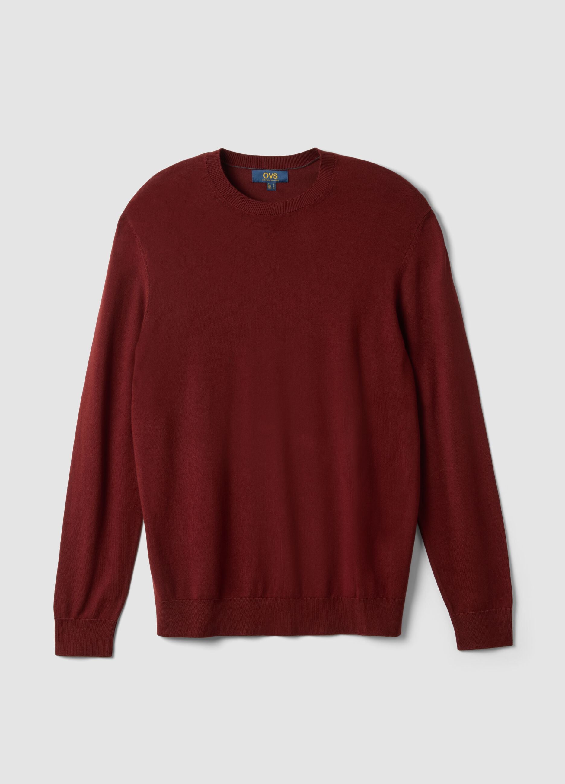Brick red crew-neck viscose-blend jumper, regular fit
