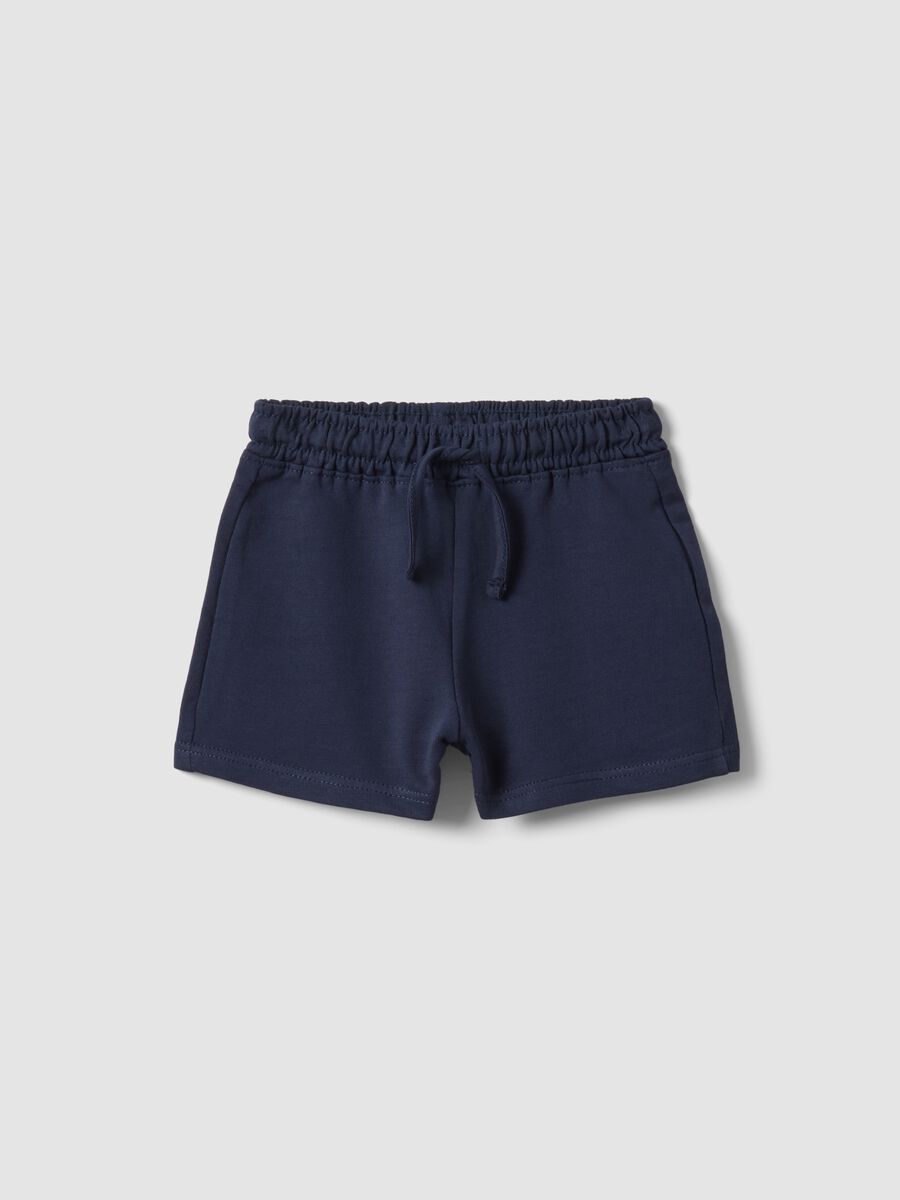 Pantaloni corti in puro cotone blu da bimba regular fit_0