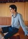 Regular fit blue shirt in linen and cotton blend_0