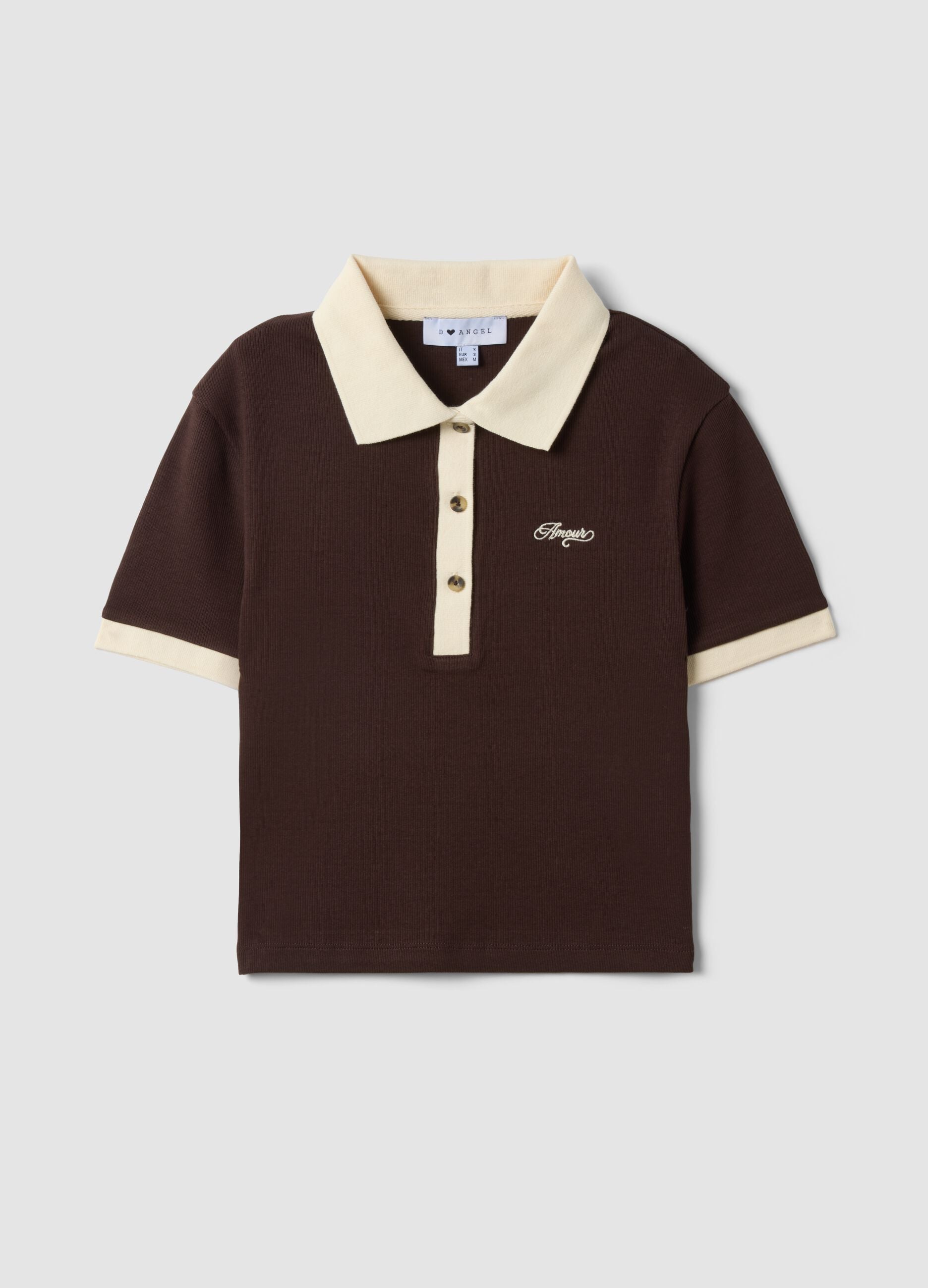 Brown cropped stretch-cotton polo with print, regular fit