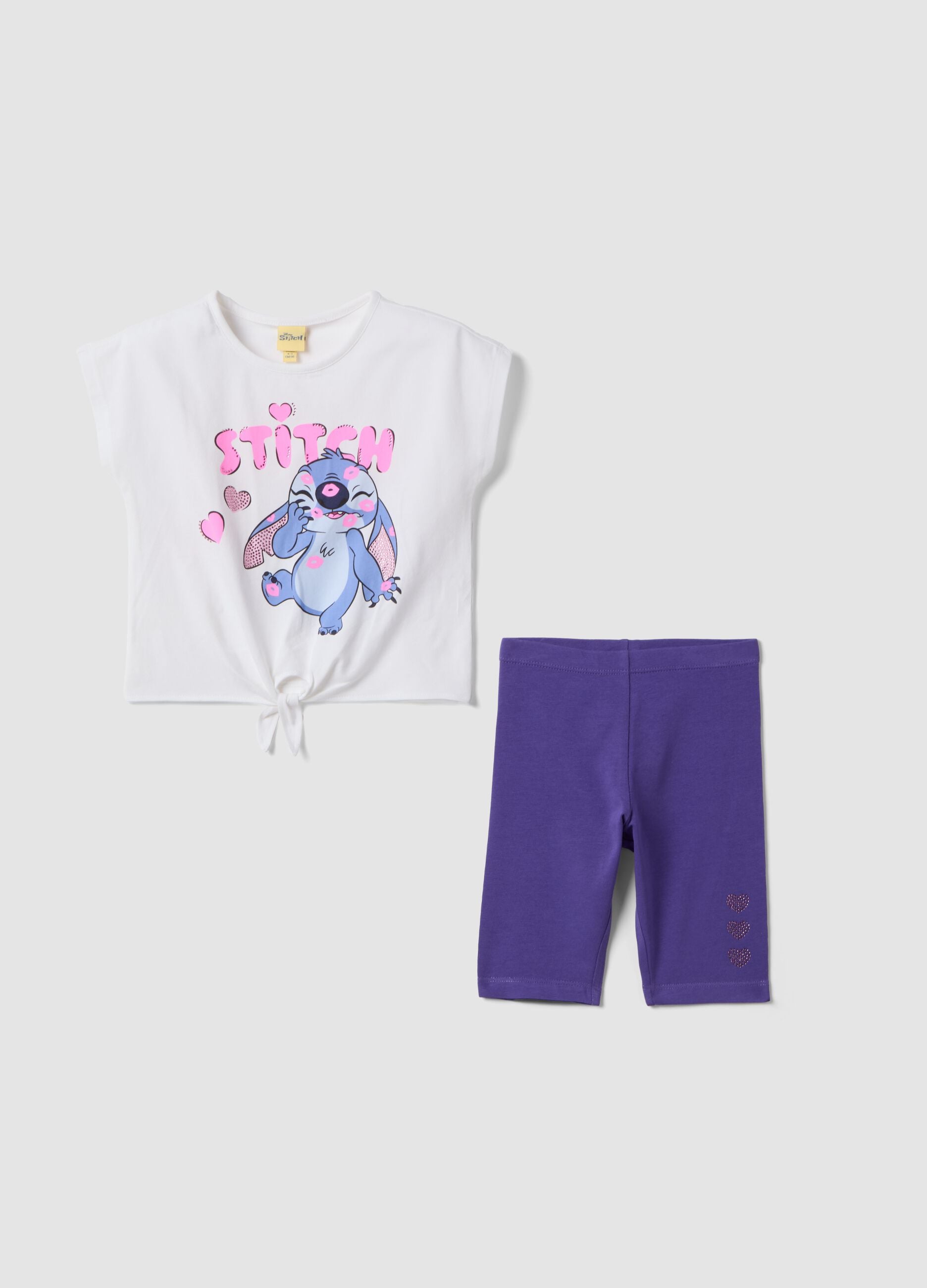 Girls&rsquo; multicolour stretch-cotton set with Stitch print