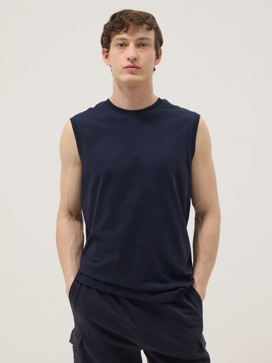 Blue crew-neck cotton vest in relaxed fit_1