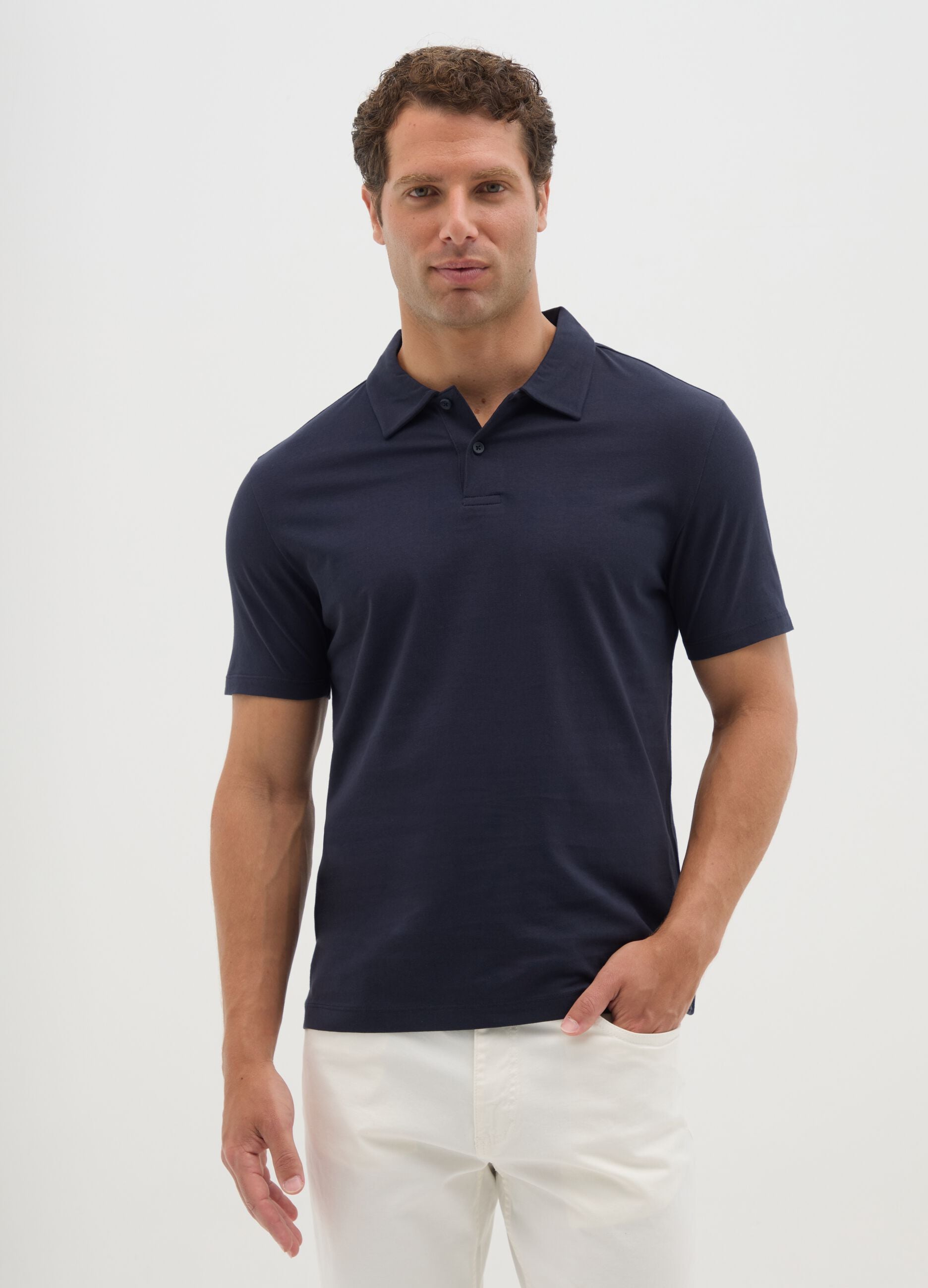 Men&rsquo;s blue polo shirt in 100% cotton with regular fit