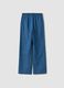 Blue pure cotton wide-leg denim trousers with drawstring_5
