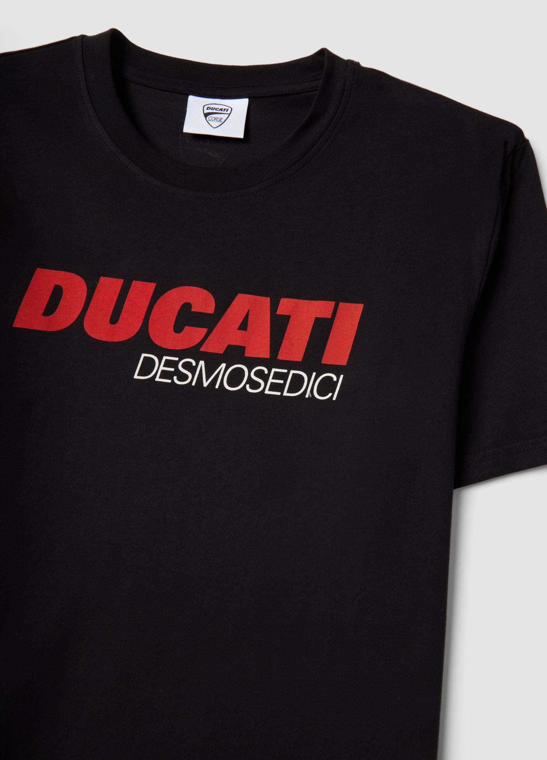 Black regular fit pure cotton T-shirt with Ducati print