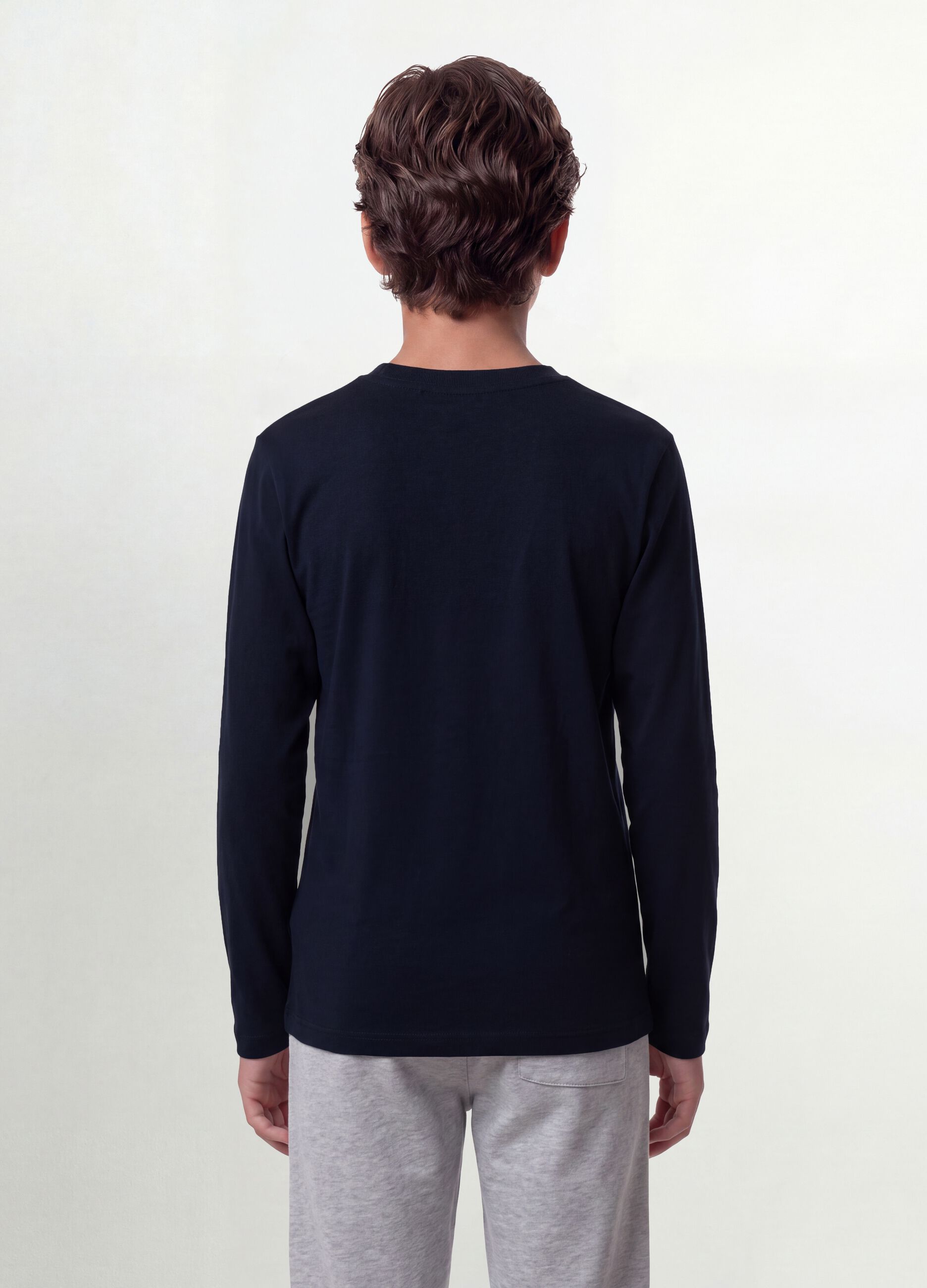 Blue long-sleeved pure organic cotton regular fit T-shirt for boys