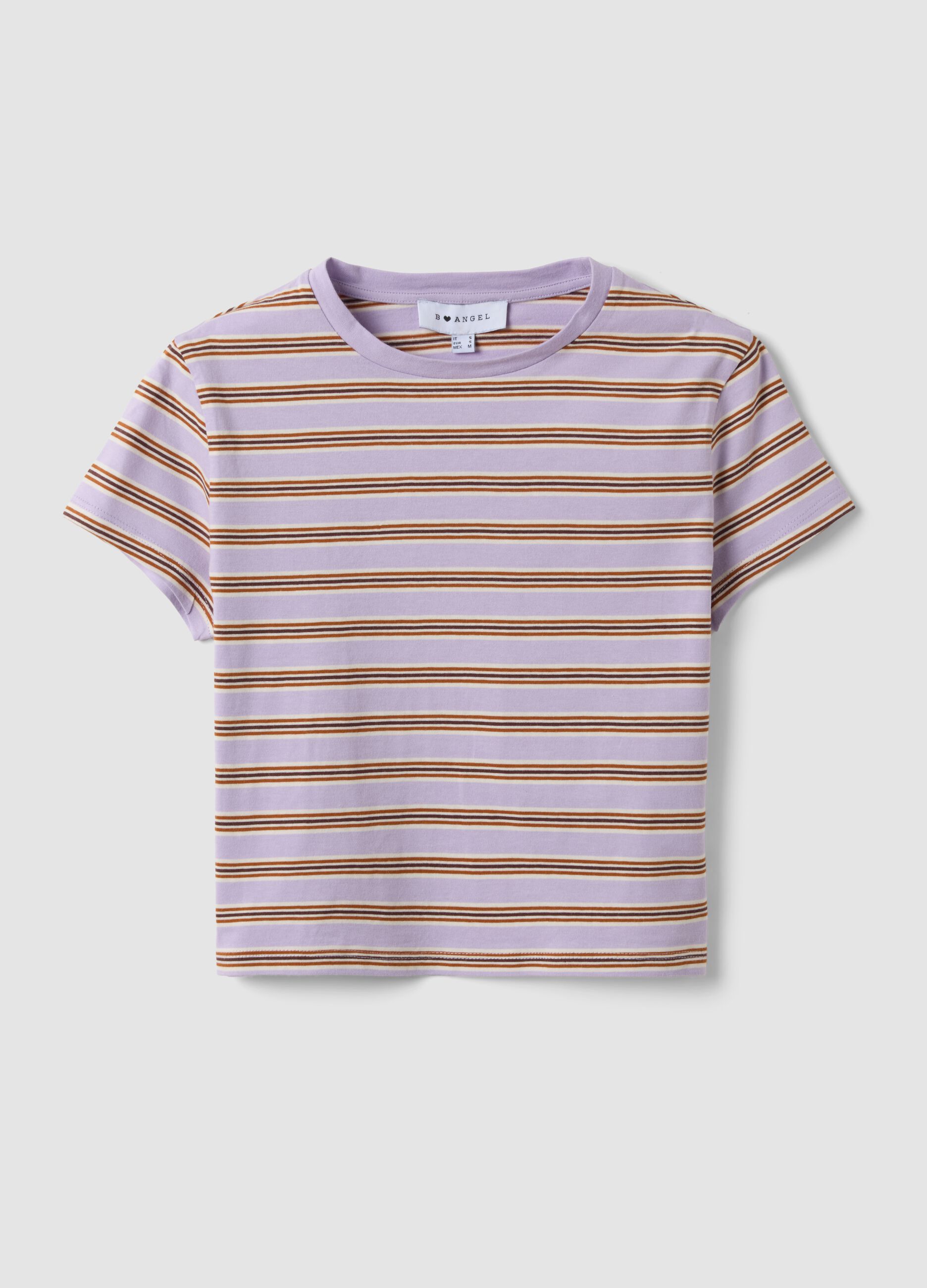 Purple striped pure cotton cropped T-shirt with print