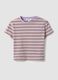 Purple striped pure cotton cropped T-shirt with print_0